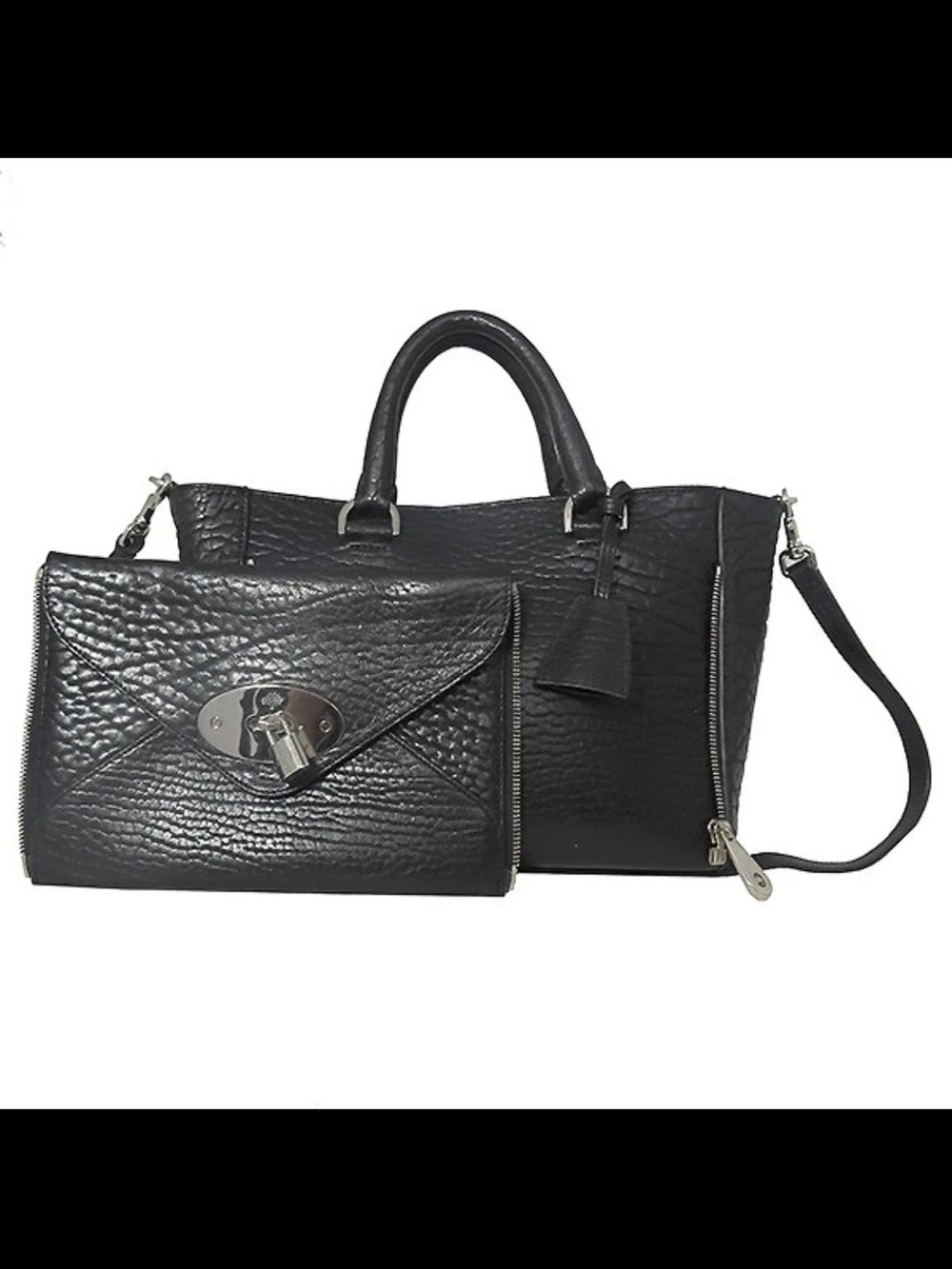 Mulberry Black Leather Tote with Matching Clutch
